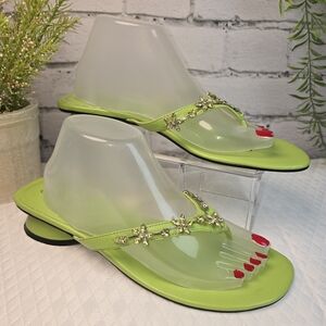 WOMENS ANNIE APPLE GREEN SANDAL JEWEL EMBELLISHED ROUNDED SHORT HEEL SIZE 10